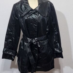 Chicos Womens Black Faux Snakeskin‎ Zip Up & Snap w/ Belt Size 2 (Large) #521